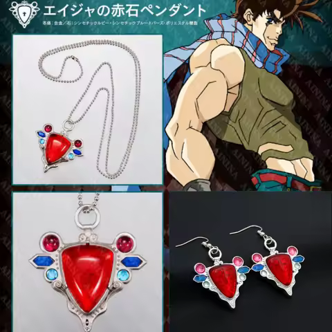 Anime JoJos Bizarre Adventure Jewelry Cute Higashikata Josuke Red Stone Of Aja Pendant Earrings Neck