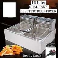 2 x 8L  Electric Stainless Steel Deep Fryer Commercial Portable Double Tank dapur goreng elektrik kentang goreng