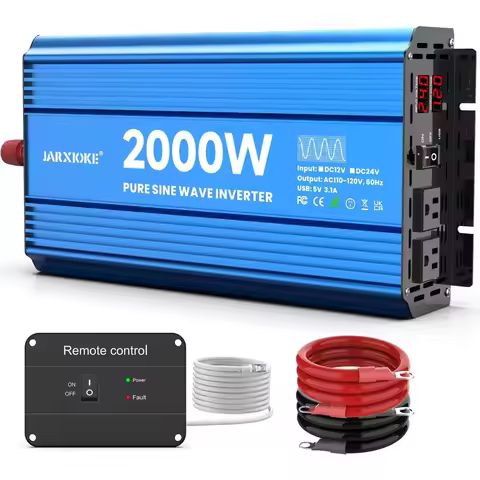 24V DC to 110-120V AC 2000W Pure Sine Wave Inverter for Home, RV, and Solar Power Systems