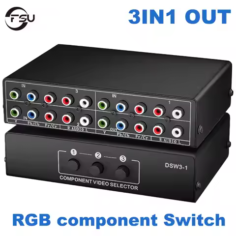 FSU RGB component Switch selector box 3 in 1 out RCA L/R Ypbpr component Switch AV Switcher hub for 