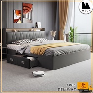 [SG SELLER ] Leather And Solid Wood Bed Frame Storage Solid Wooden Bed Frame Bed Frame With Mattress Queen and King Size