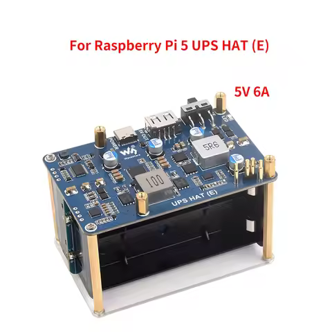 For 21700-Li-Battery (NOT includ) Raspberry Pi 5 UPS HAT (E) 4-Port 5V 6A Uninterruptible Power Supp