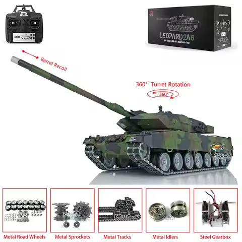 Toucan Controlled Toys 1/16 Heng Long 7.0 Leopard2A6 RC Tank 3889 Barrel Recoil Metal Tracks W/ Rubb