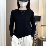 Cod New Style Slimmer Look Cover Flesh t-Shirt Solid Color Women Round Neck Long-Sleeved Shoulder Au