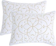 HOMBYS Luxurious Quilted Pillow Shams Set of 2 Standard Size, Embroidery Pattern 20"x26" Quilt Pillow Cases, Soft Decorative Microfiber Pillow Cover with Envelope Closure, Soft,(Standard-20x26, White)