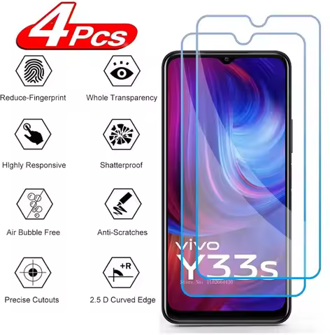 2-4Pcs All Transparent Tempered Glass for Vivo Y33 Y33s Y33t Y20S Y30G Y31 Y31s Y32 Y33e Y35 Screen 