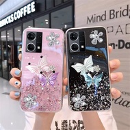OPPO Reno7 Z Pro Reno6 Z Reno5 F 4G 5G Case Cute Two Flying Butterfly Decorated Glitter Gel Shiny Sequins Clear Soft Back Cover for Reno 7 Z 7Z 6 6Z 5F Phone Casing