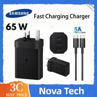 Samsung 65W Trio Super Fast Charging 2.0 Adapter UK Plug 3-Port (2 USB C + 1 USB A) PD 3.0 PPS With 