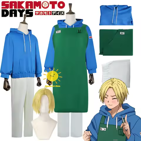 Anime Shin Asakura Cosplay Costume Sakamoto Days Cosplay Uniform Apron Blue Sweatshirt Wig Shin Hall