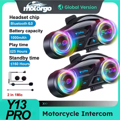 Dual Bluetooth 6.0 Chip Intercom Helmet Headset 500M Waterproof with RGB Lighting Effect Supports Th