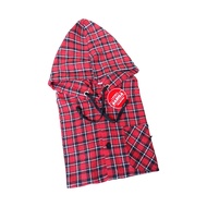 Kemeja hoodie anak 6-7th Size XL lengan pendek - kemeja kupluk kotak-kotak - kemeja anak kotak flane