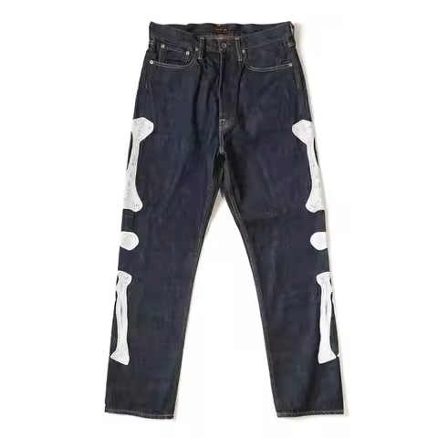 Japan Style New Arrival KAPITAL Hirata Kazuhiro Bone Skeleton Embroidered Pattern Casual Jeans for M
