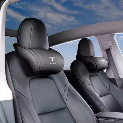 1Pcs New Leather Tesla Car Logo Headrest Seat Neck Protection Pillow for Tesla Model 3 S X Model Y C