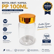 100ml Medicine Capsule Bottle GoldBENING - 4cm x 8.3cm PET Bottle - Capacity 30-45 Capsules - Safe &