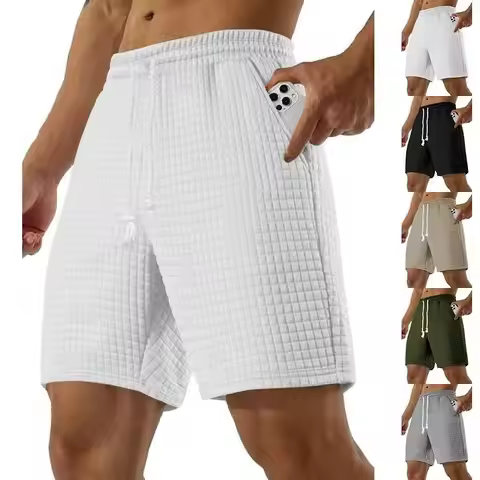 Summer Men's Waffle Business casual shorts New Korean Fashion Drawstring Baggy Short Pants Fitness B