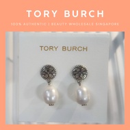 Tory Burch Logo Earrings With Dangling Pearl