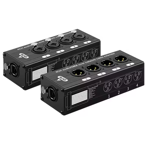 RJ45 CAT5 to 4 Channel 3Pin XLR Audio/DMX over Network Cable Extender,DMX512 Network Signal Extender