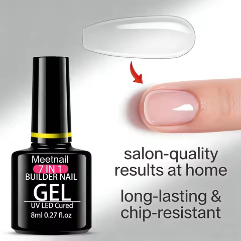 7 in 1 Clear Builder Nail Gel, UV LED Cured Rubber Base Coat, Nail Strengthener Extension Gel for Na