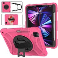 Others - 包送貨 -King系列旋轉抓帶平板殼 適用於 iPad Pro 11 2022 / 2021 / 2020 玫紅 ipad　Pro　11（2018/2020/2021　全套、帶肩帶）