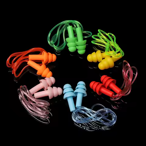 Soft Silicone Ear Plugs with Rope Colorful Swimming Ears Protector Noise Reduction Ear Plug Hearing 