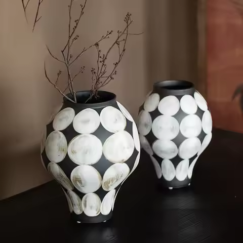 Chinese Ceramic Vase HandPainted Patterned Pottery Jar Living Room Dried Flower Vase Home Decor Trad