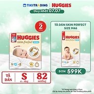 Tã/bỉm dán sơ sinh Huggies Skin Perfect S 80+2 miếng với 2 vùng thấm giảm kích ứng da