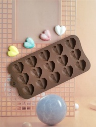 1入組 15 腔凹坑心形巧克力模具，矽膠凹坑情人節心形巧克力軟糖和糖果模具