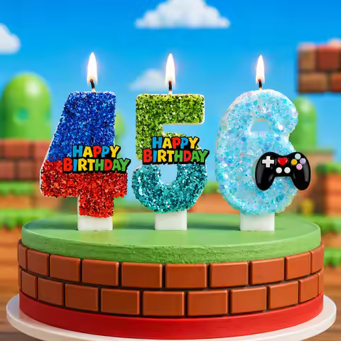 1pcs Video Game Red Blue Super Bros Number 0-9 Kids Birthday Cake Candle Decor Birthday Party Cake T