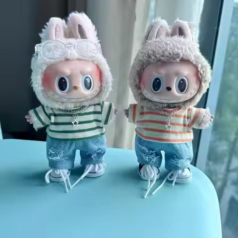 17cm Labubu Dolls Clothes I II Idol The Monster Outfit Accessories Sitting Party Gifts Cool Boy T-sh