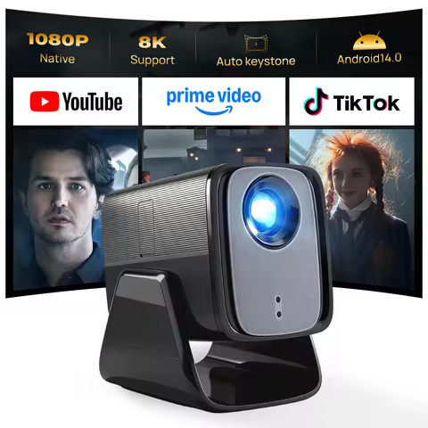 LYNCAST X5AR Short Throw Mini Projector 1080P 8K Supported, Android 14 5G WiFi 6 Dual Speakers Bluet