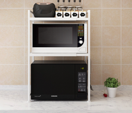 ONE - 餐邊架 多功能伸縮微波爐櫥房置物架（白色雙層）（規格：78*29*（可伸縮）43-65CM）