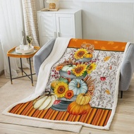 Fall Pumpkins Throw Blanket,Sunflowers Maple Leaves Thanksgiving Day Bed Blanket for Kids Boys Girls Adults,Wooden Plank