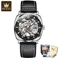 OLEVS 6651 Automatic Mechanical Full-automatic Men Wristwatches Fashion Genuine Leather Strap Waterp