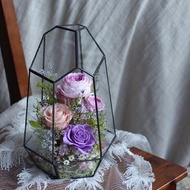 客製永生花玻璃罩盅 溫室玻璃屋 客製不凋花玫瑰花花禮