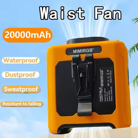 20000mah Waist Fan Usb 5 Speeds High-speed Portable Waist Hanging Fan Lighting Power Bank Outdoor Sp