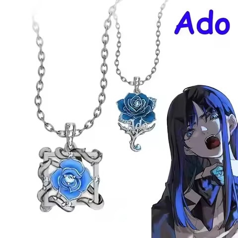 Unisex Rock Blue Rose Couple Choker Fashion Clavicle Chain Anime Ado Cosplay Necklace Jewelry Access