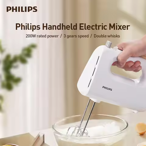 Philips Handheld Electric Egg Beater 3-Speed 2-Beater Automatic Mixer for Egg White And Cream Househ