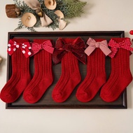Red Pillow Socks with Bows for babies 0-2 years old Christmas style CNY Happy New Year