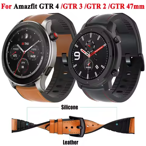 Leather Silicone Bracelet For Amazfit GTR 47mm Strap For Amazfit Balance / Bip 5 / GTR2 / GTR 2e / G