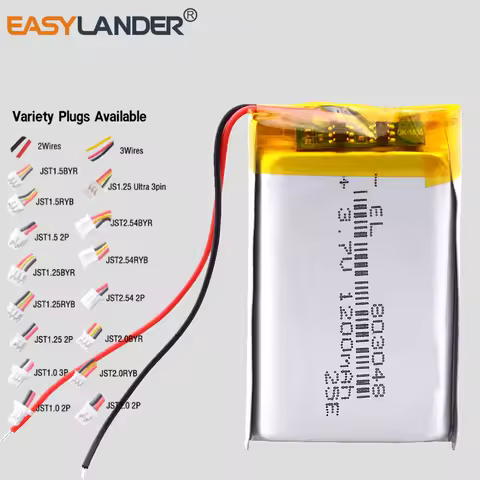 Variety Plugs 1200mAh 3.7V 803048 Rechargeable Lithium Polymer Lipo Battery for GPS Navigator MP5 Bl