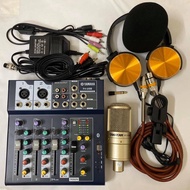 Bộ micro thu âm Takstar PC K200 và Mixer F4 có bluetooth đi kèm tai nghe đầy đủ các dây kết nối