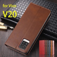 Ốp da cho Vivo V20 / Vivo V20 2021 Lật Trường Hợp đồ đựng thẻ Bao da lực hút từ tính Bìa Trường Hợp