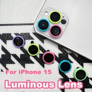 For iPhone 11 12 13 14 15 Pro Max / 14 15 Plus mini Luminous Film Tempered Glass luminated Camera Lens Protector