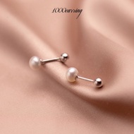 1000earring 925 Sterling Silver Classic Pearl Barbell Earrings - Silver