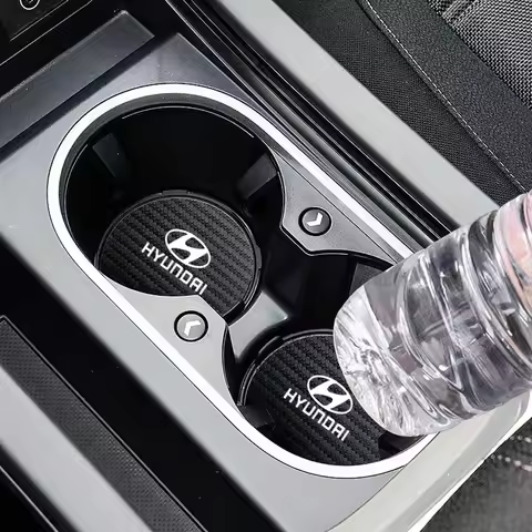 2Pcs Carbon Fiber Leather Coaster For Hyundai NLINE Genesis I30 I20 I10 Venue IX35 Car Water Cup Ant