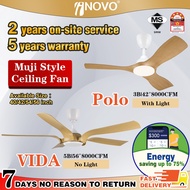 INOVO DC Motor Silent Ceiling Fans Muji Style Pine Blades Fan with Light 5 Years Warranty