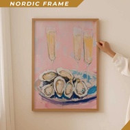 Wall painting, Champagne Glasses & Oyster Print– Aesthetic Oyster Room Decor, Funky Champagne Wall A