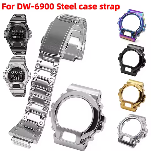 DW6900 Mod Kit For Casio G-SHOCK DW-6900 modified stainless steel case strap diamond metal bezel wat