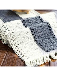 灰色波希米亞桌巾，帶流蘇手編桌巾，鄉村農舍桌巾，適用於波希米亞風格