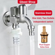 Stainless Steel Two way garden water tap double head Kitchen Bathroom Toilet 2 way Faucet Angle Valv